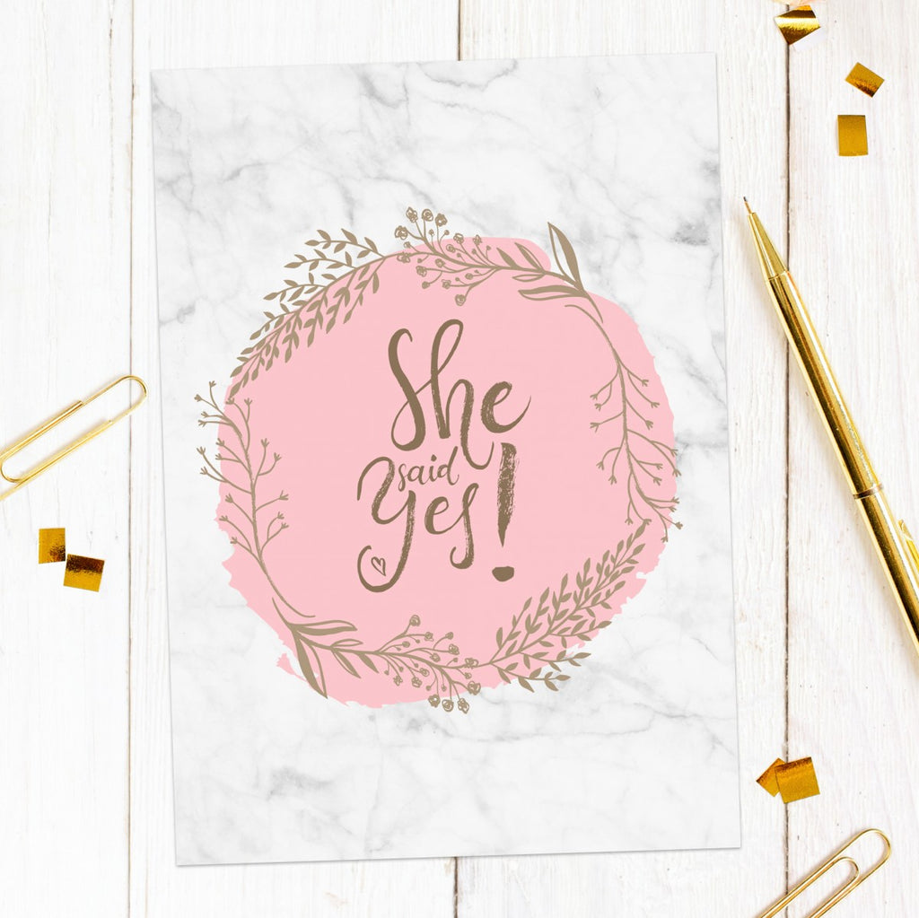 Engagement Party Invitations - Marble, Blush, She Said Yes!