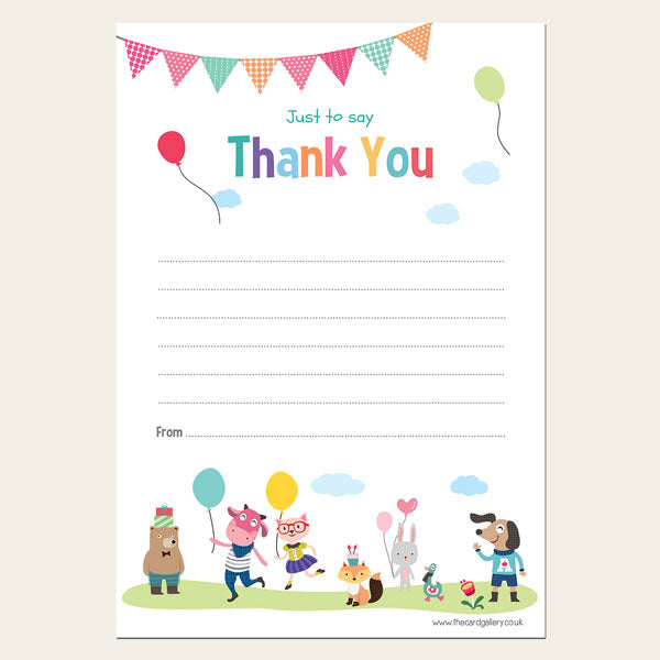 Kids Party Animals - Thank You Notelet - Pack of 20