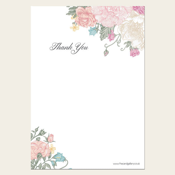 Vintage Flowers - Thank You Notelet - Pack of 20