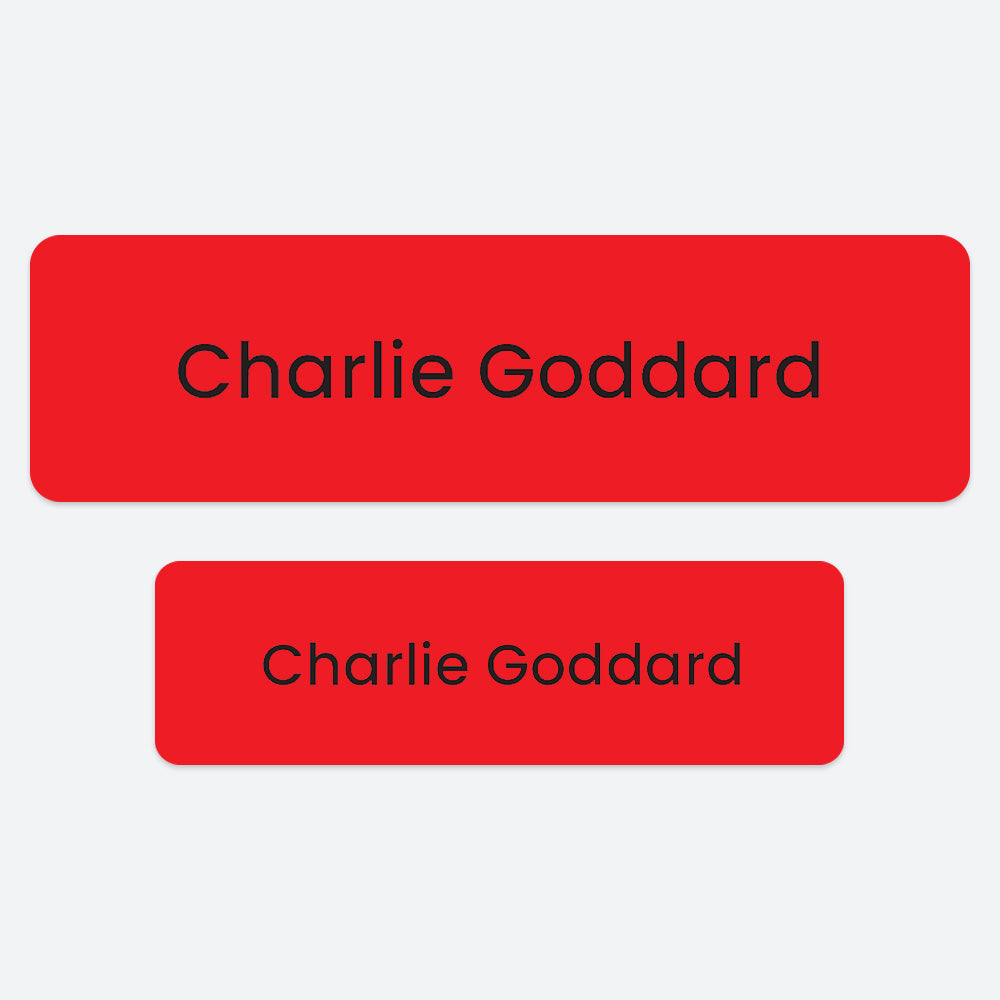 No Iron Personalised Stick On Waterproof (Clothing/Equipment) Name Labels - Red - Pack of 50