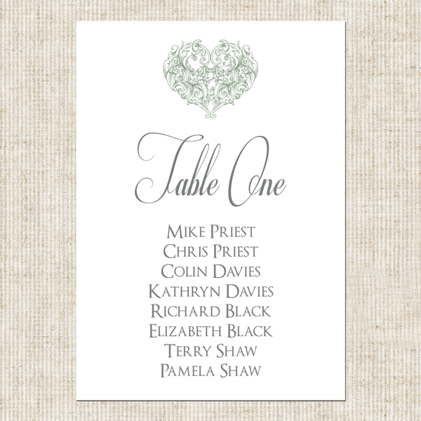 Je t'aime - Table Plan Cards