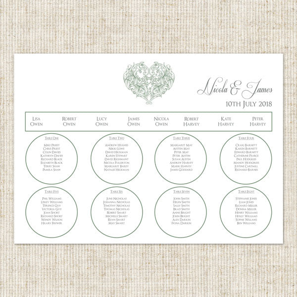 Je t'aime Table Plan