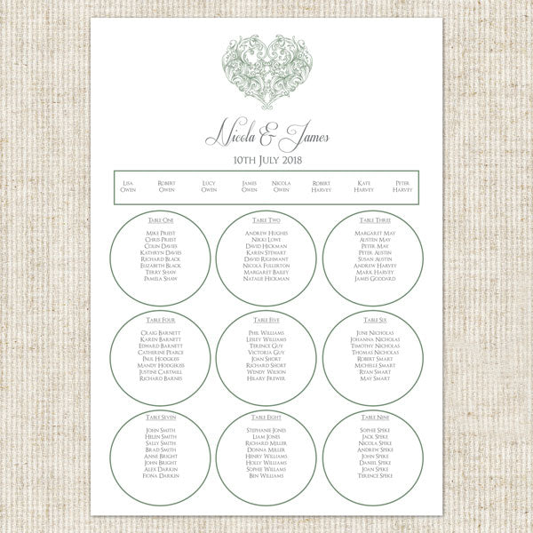 Je t'aime Table Plan