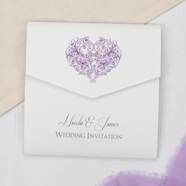 Je t'aime - Pocketfold Wedding Invitation & RSVP - Purple