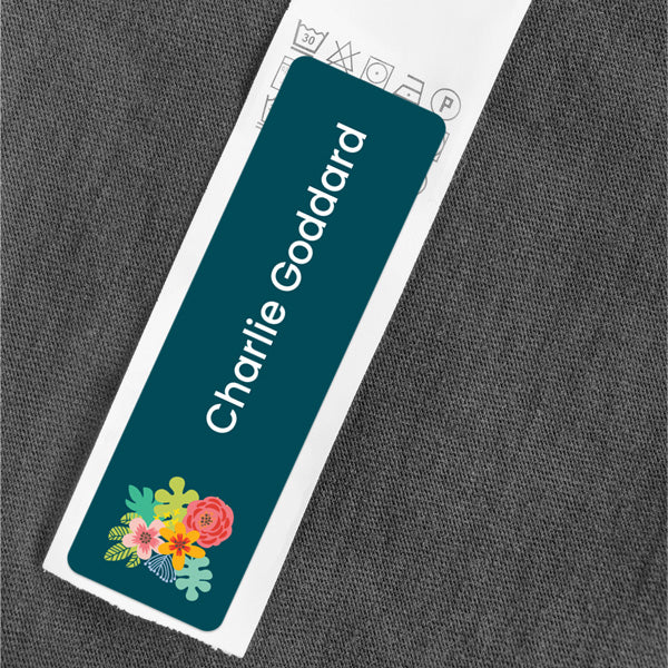 Medium Personalised Stick On Waterproof (Clothing/Equipment) Name Labels - Jungle Flowers - Pack of 36