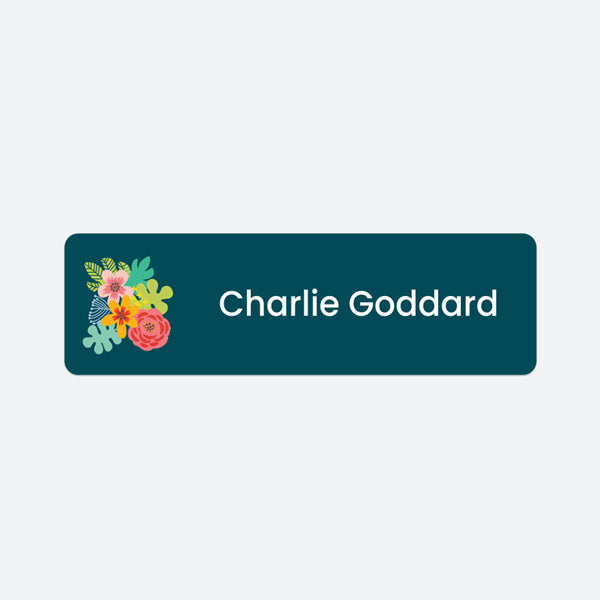 Medium Personalised Stick On Waterproof (Clothing/Equipment) Name Labels - Jungle Flowers - Pack of 36