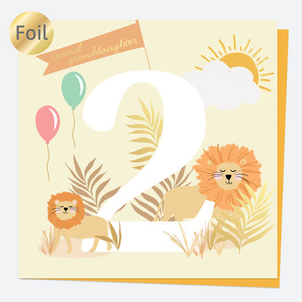 Luxury Foil Granddaughter Birthday Card - Animal World - Lion - 2nd Birthday