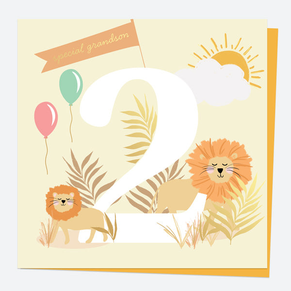Luxury Foil Grandson Birthday Card - Animal World - Lion - 2nd Birthday