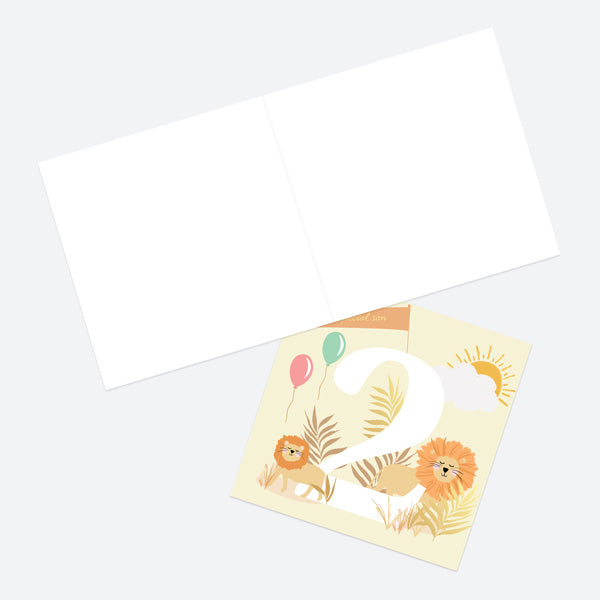 Luxury Foil Kids Birthday Card - Animal World - Lion - 2nd Birthday