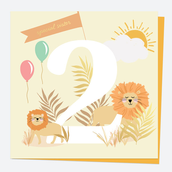 Luxury Foil Sister Birthday Card - Animal World - Lion - 2nd Birthday