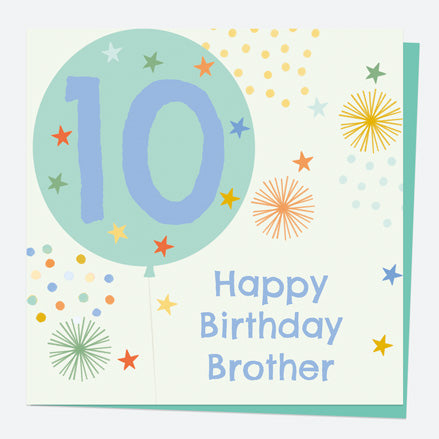 Brother Birthday Card - Boys Balloons Age 10