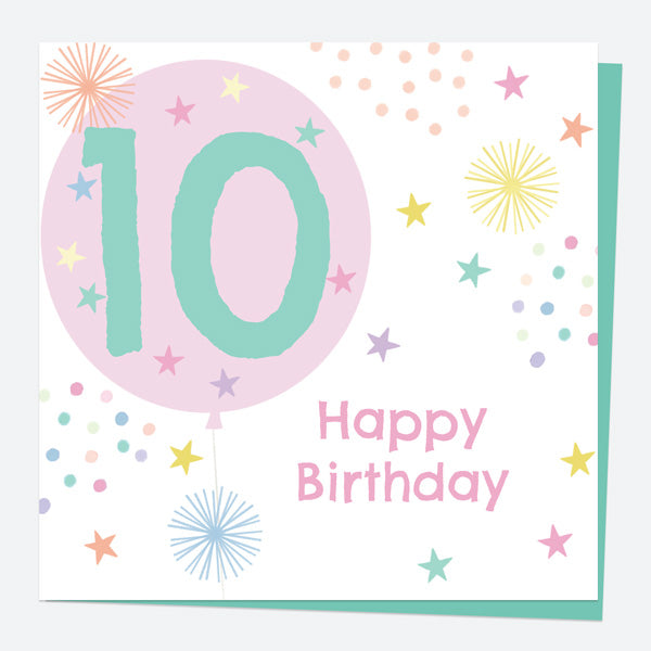 Kids Birthday Card - Girls Balloons Age 10