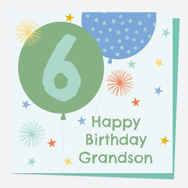 Grandson Birthday Card - Boys Balloons Age 6