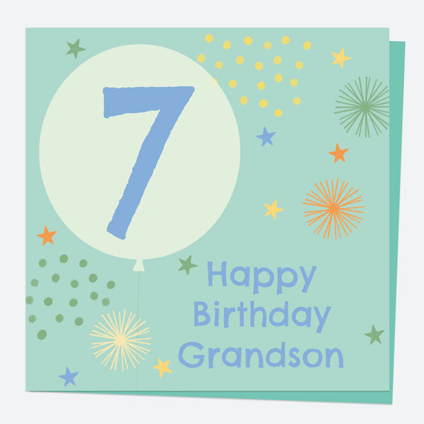 Grandson Birthday Card - Boys Balloons Age 7