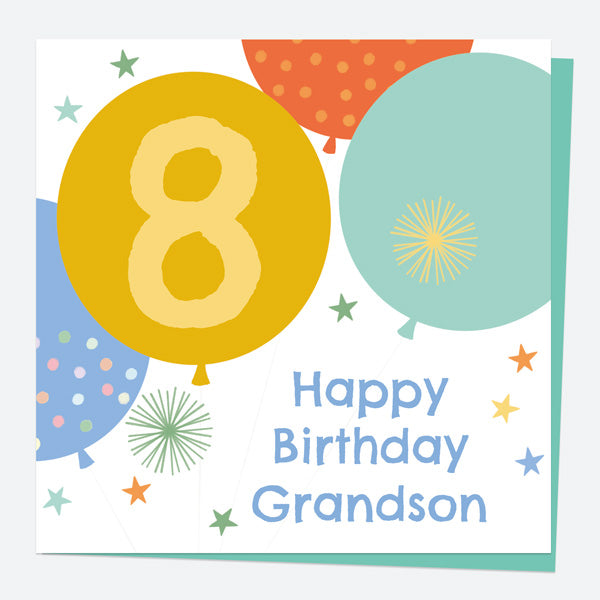 Grandson Birthday Card - Boys Balloons Age 8