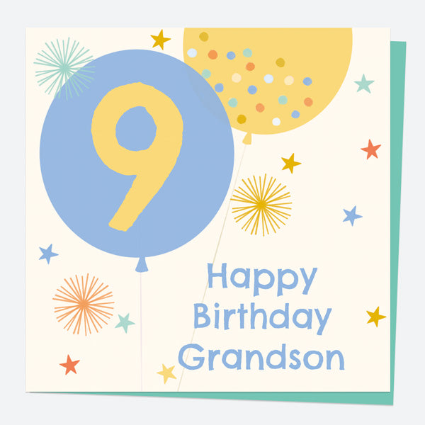 Grandson Birthday Card - Boys Balloons Age 9