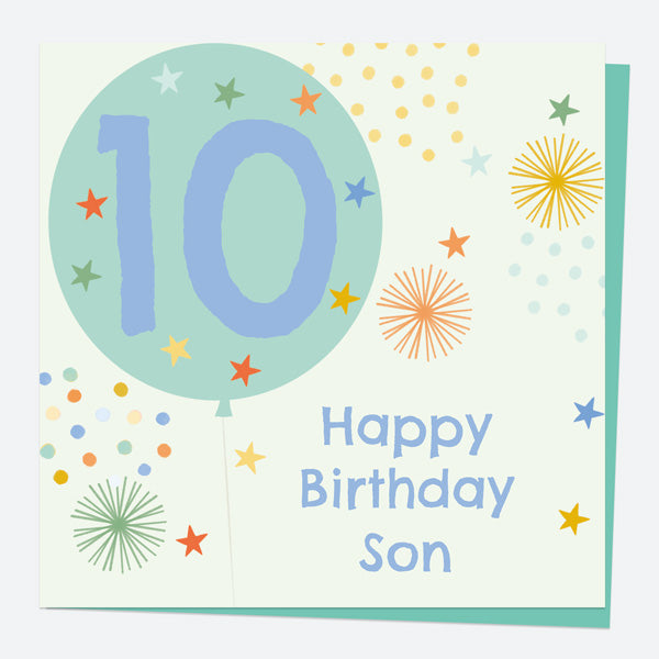 Son Birthday Card - Boys Balloons Age 10