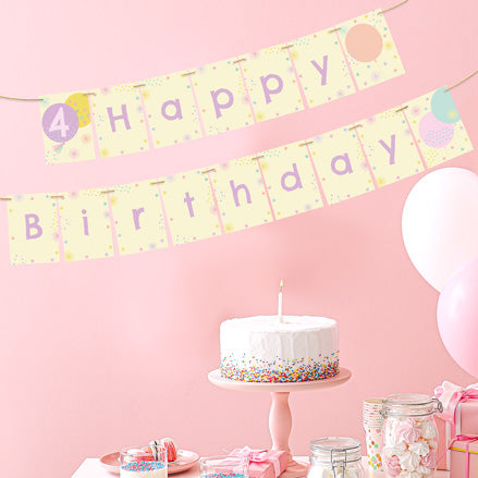 Girls Party Balloons Age 4 - Kids Happy Birthday Bunting