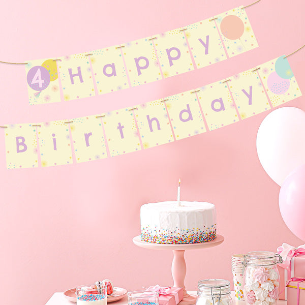 Girls Party Balloons Age 4 - Kids Happy Birthday Bunting