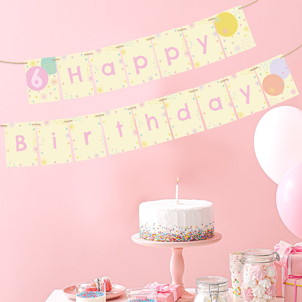 Girls Party Balloons Age 6 - Kids Happy Birthday Bunting
