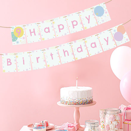 Girls Party Balloons Age 9 - Kids Happy Birthday Bunting