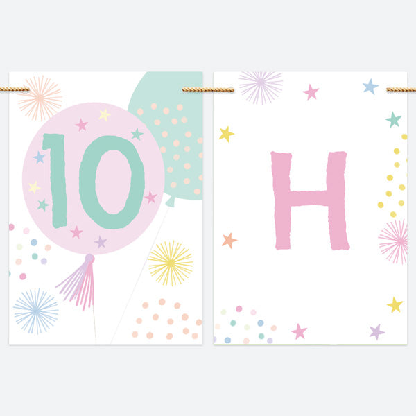 Girls Party Balloons Age 10 - Kids Happy Birthday Bunting