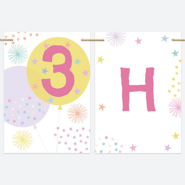Girls Party Balloons Age 3 - Kids Happy Birthday Bunting