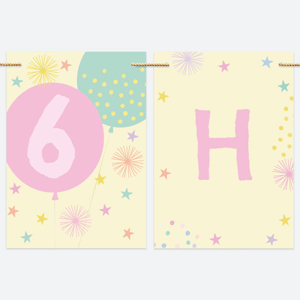 Girls Party Balloons Age 6 - Kids Happy Birthday Bunting