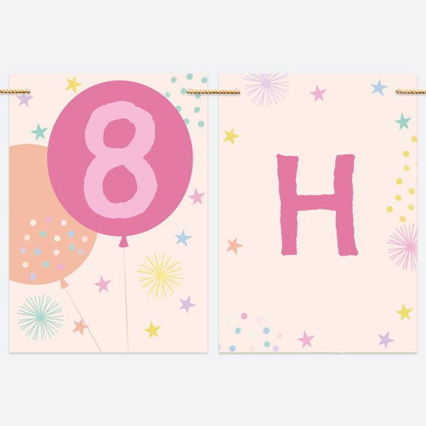 Girls Party Balloons Age 8 - Kids Happy Birthday Bunting