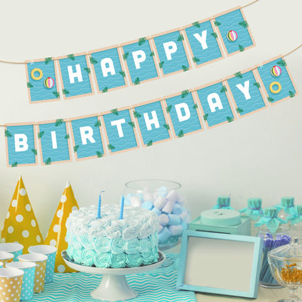 Pool Party Waves - Kids Happy Birthday Bunting