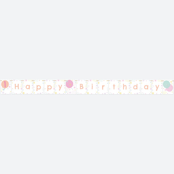 Girls Party Balloons Age 1 - Kids Happy Birthday Bunting