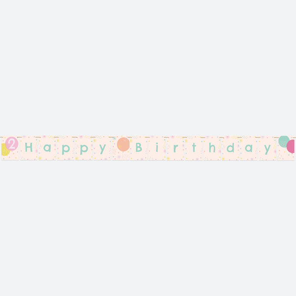 Girls Party Balloons Age 2 - Kids Happy Birthday Bunting