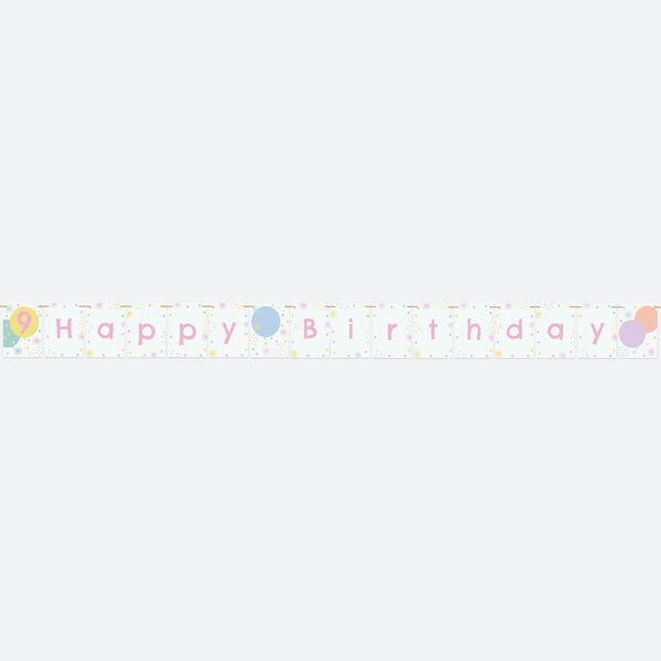 Girls Party Balloons Age 9 - Kids Happy Birthday Bunting