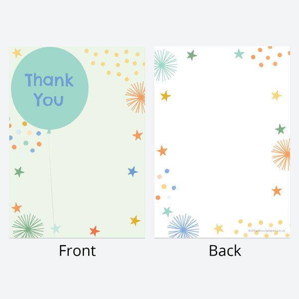 Ready to Write Kids Thank You Cards - Boys Party Balloons Age 10 - Pack of 10