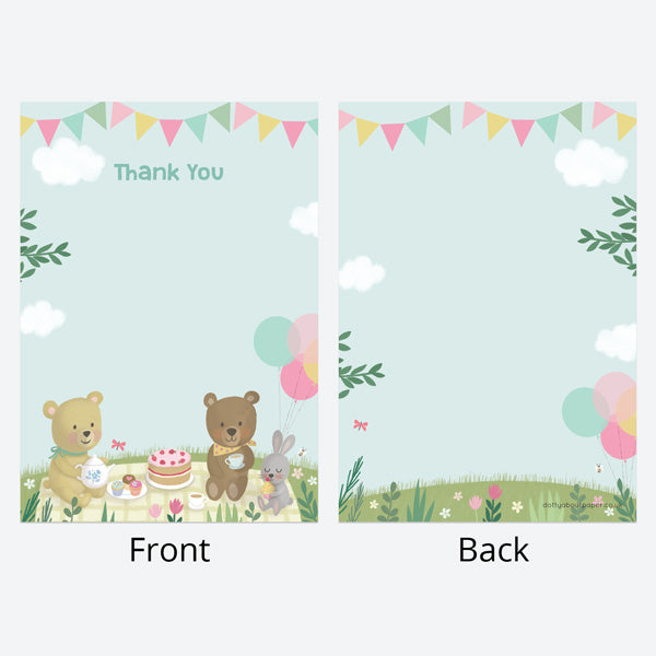 Ready to Write Kids Thank You Cards - Teddy Bears Picnic - Pack of 10