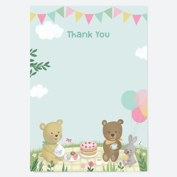 Ready to Write Kids Thank You Cards - Teddy Bears Picnic - Pack of 10