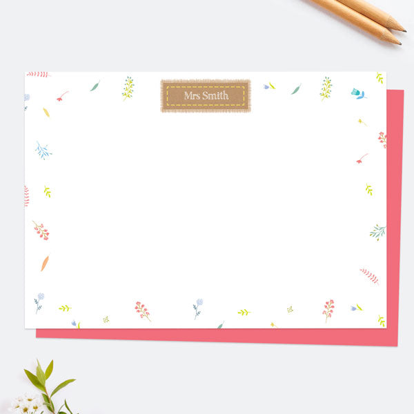 Kraft Scattered Flowers - Personalised A6 Note Card - Pack of 10