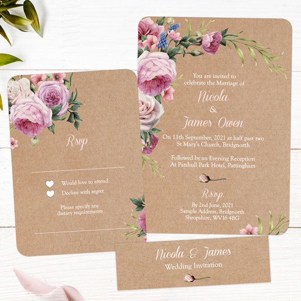 Kraft Vintage Flowers - Boutique Wedding Invitation & RSVP