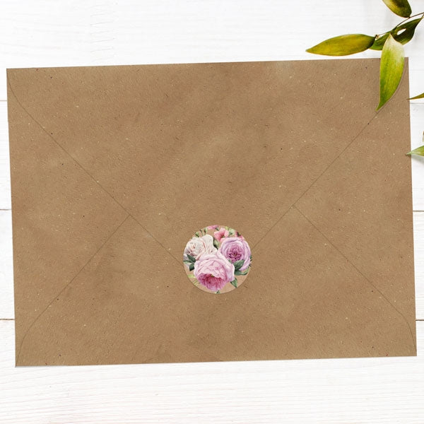 Kraft Vintage Flowers Envelope Seal - Pack of 70