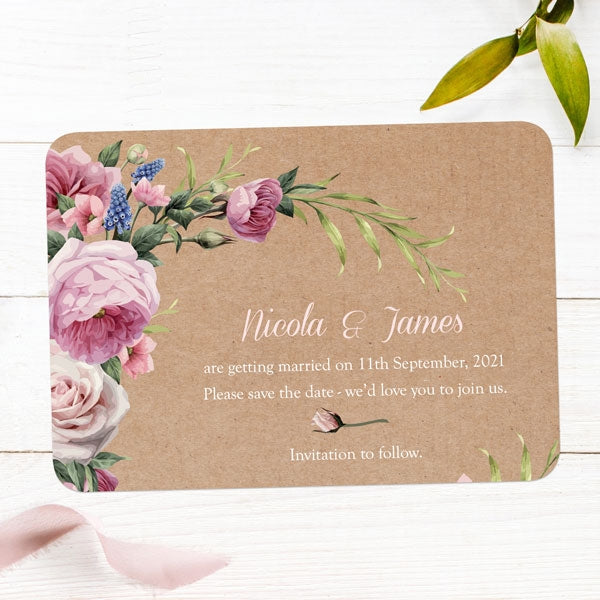 Kraft Vintage Flowers Save the Date Cards