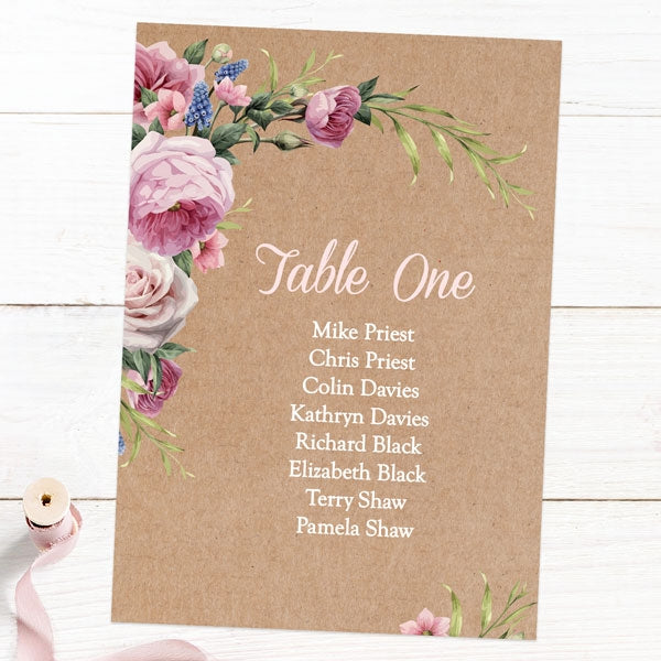 Kraft Vintage Flowers - Table Plan Cards