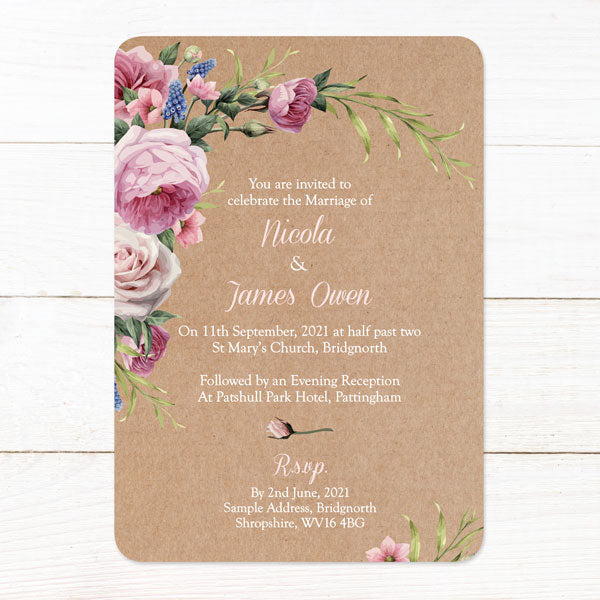 Kraft Vintage Flowers - Boutique Wedding Invitation & RSVP