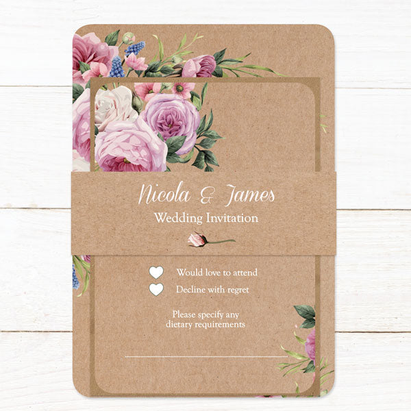 Kraft Vintage Flowers - Boutique Wedding Invitation & RSVP