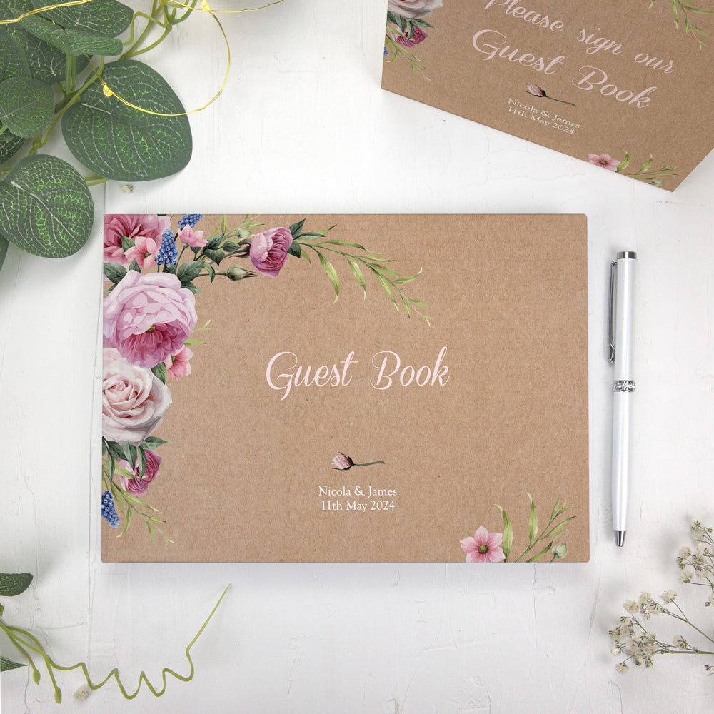 Kraft Vintage Flowers - Wedding Guest Book