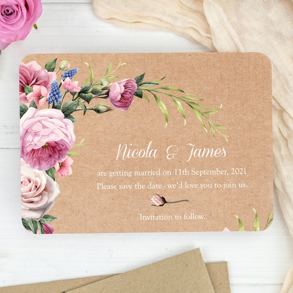 Kraft Vintage Flowers Save the Date Cards