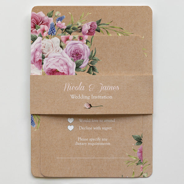 Kraft Vintage Flowers - Boutique Wedding Invitation & RSVP