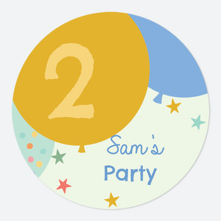 Boys Party Balloons Age 2 - Large Round Personalised Party Stickers - Pack of 12