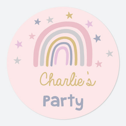 Boho Rainbow - Large Round Personalised Party Stickers - Pack of 12