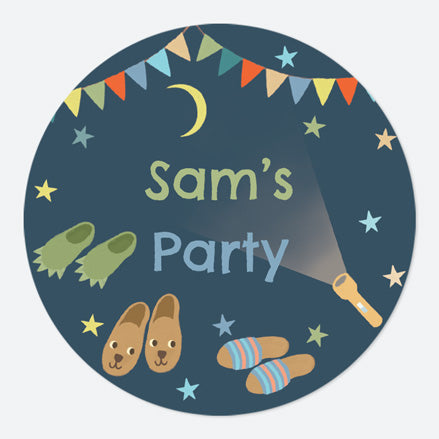 Boys Sleepover - Large Round Personalised Party Stickers - Pack of 12