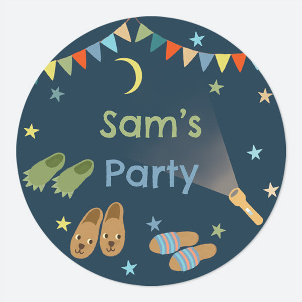Boys Sleepover - Large Round Personalised Party Stickers - Pack of 12 ...